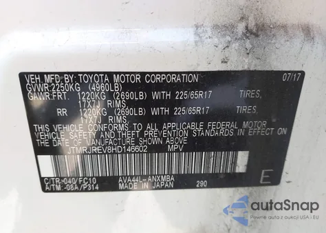 2017 Toyota Rav4 Hybrid Xle z USA, uszkodzony, nr VIN JTMRJREV8HD146602
